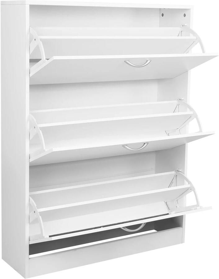 Fubzz Schoenenbank Schoenenkast Met 3 Deuren Schoenenrek Ruimtebesparend voor Hal Ruimte Voor 16 Paar Schoenen 110x80x23 5 cm Wit