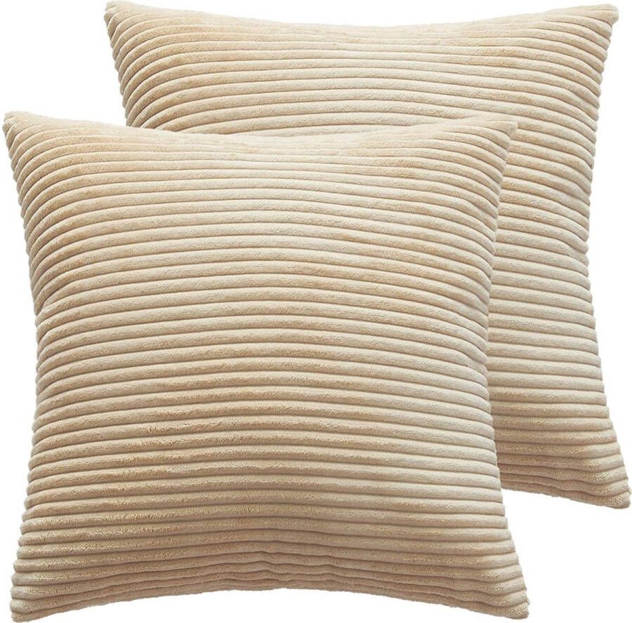 Fueleadture Fuleadture Kussenhoezen 45 x 45 Decoratief Taupe Sierkussenhoes Zacht Corduroy Vierkant Kussenhoes voor Bank Kussensloop Set van 2 18 inch