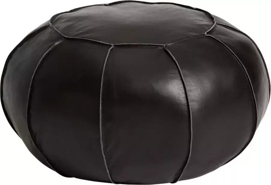 Fuhrhome Leren Poef- Buffelleer Deens Design zwart Hocker Zitmeubel Zitmeubelen Rond Leer Echt leer Wonen Woonaccessoires Woon Woonaccessoire Buffel leer Stoer design Poef