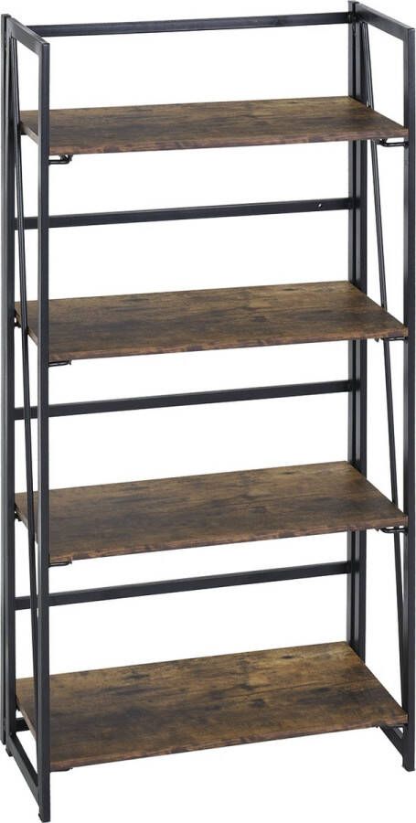 Fuleadture Boekenkast Vintage bruin vier verdiepingen vloer staande plank multifunctionele plank