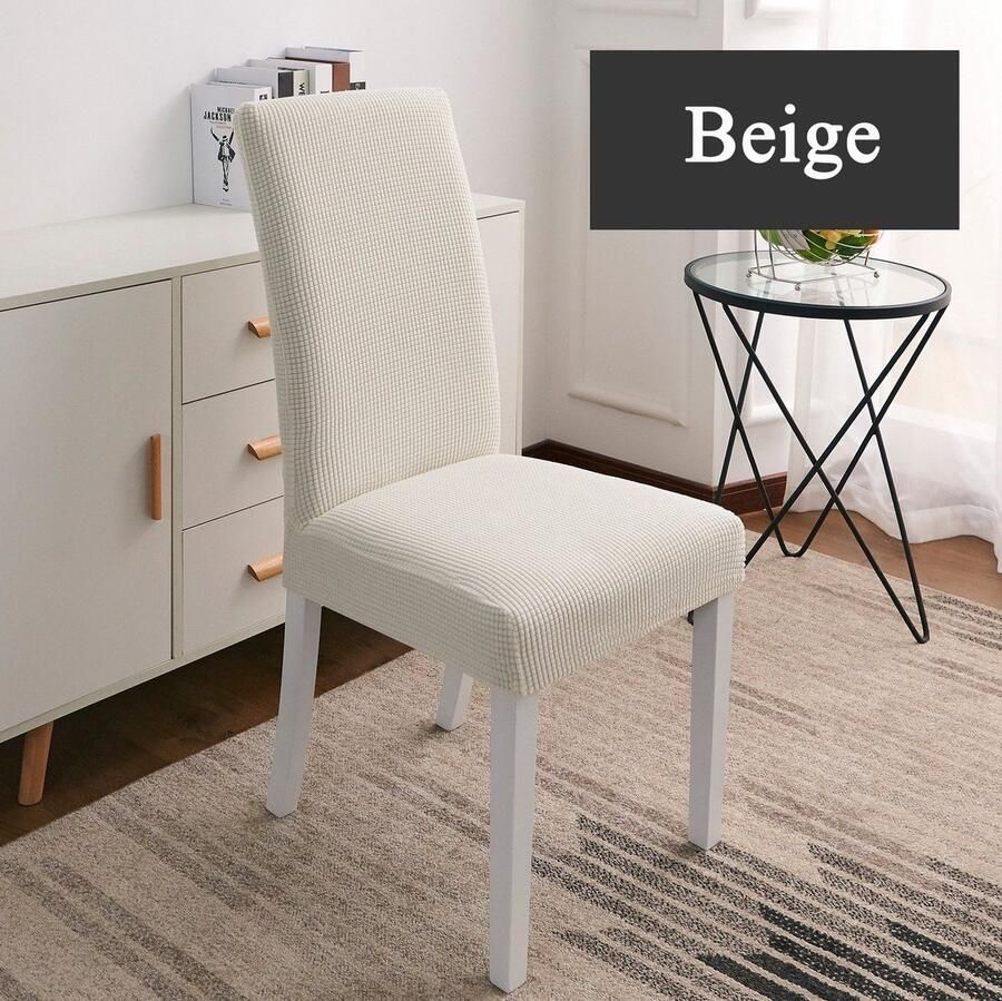 Fuleadture Eetkamer Stoelhoezen – Zetelhoes Hoezen voor Eetkamerstoelen – Stoelbeschermers Stoelhoezen Stretch Crème