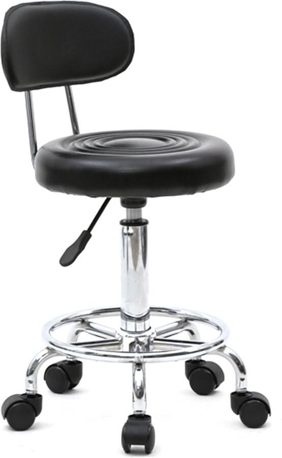 Fuleadture Ergonomische Zadelkruk met Rugleuning 360° Draaibare Bureaustoel op Wielen Hoogte Verstelbaar 47-61 5 cm Tot 150 kg Belasting Zwarte Salon Kantoor Kliniek Kruk (PU-Lederen Zitting Metalen Frame)