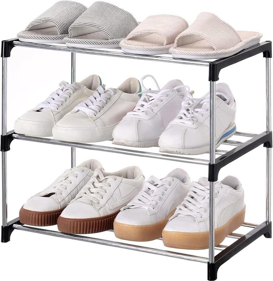 Fuleadture Schoenenrek 3 Lagen 43*26*38cm In elkaar te stapelen Stapelbaar klein schoenenrek voor de hal gang en kast