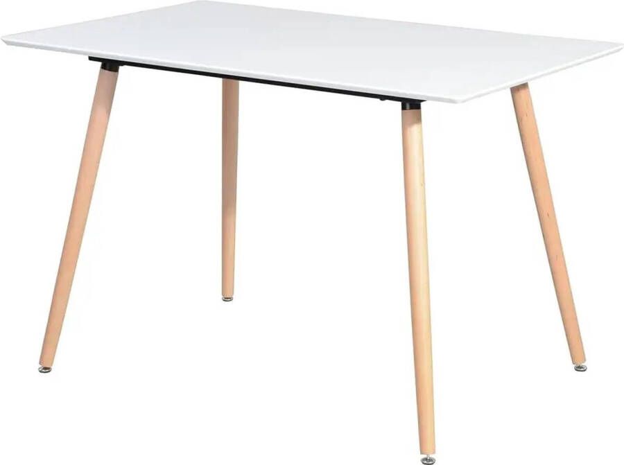 Fuleadture Modern Wit Rechthoekige Eettafel met Ronde Beukenhouten Poten 110 cm