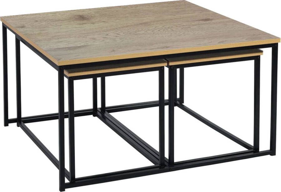 Fuleadture Moderne Minimalistische Driedelige Salontafel Vierkant Salontafels set van 3 Zwart Metalen Frame met MDF Tafelblad Industriële Stijl Perfecte Aanvulling voor Elk Huisdecor 80x80x45 cm 35x74x40 cm