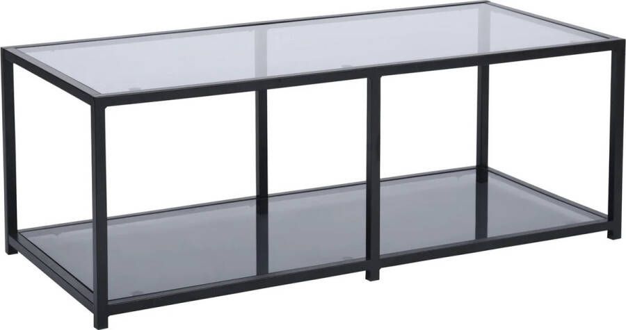 Fuleadture Salontafel met Lade Rechthoekige Industriële Banktafel Gehard Glas Zwart Metalen Frame