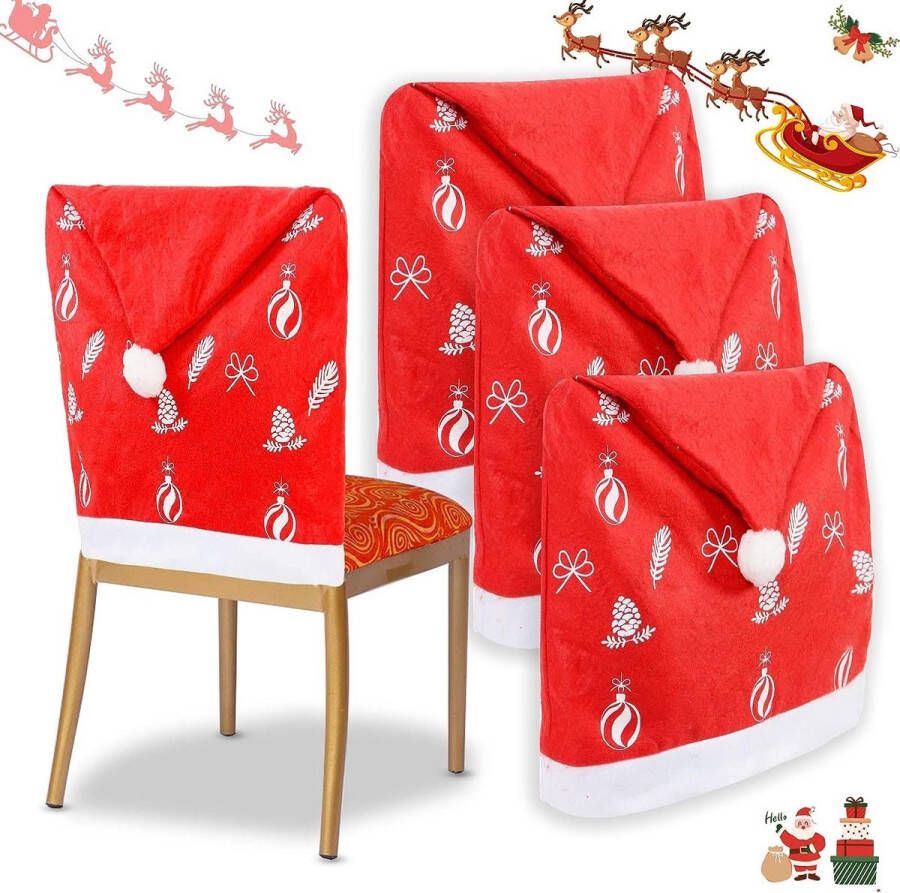 Fuleadture Stoelhoes voor Kerst Premium Hoes voor eetkamer stoelen Kerstdecoratie Stoelbekleding vor Kerstmis en Feestelijke Kerstversiering Rood-Wit Kerstmuts Set van 4