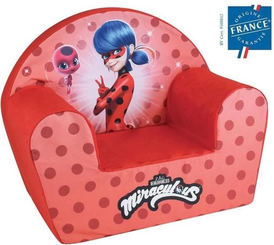 Fun House Miraculous Lady Bug clubstoel B.52 x D.33 x H.42 cm Voor kinderen gegarandeerd Franse afkomst
