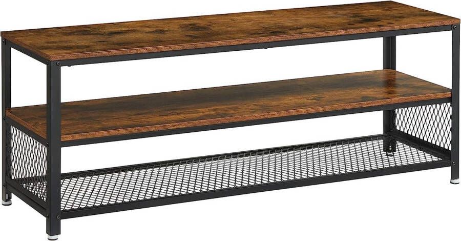 Funstar FurnStar Industriële TV-Meubel Langwerpig TV-Meubel Console Salontafel met Metalen Frame Houtnerf Voor Woonkamer en Slaapkamer Rustiek Bruin