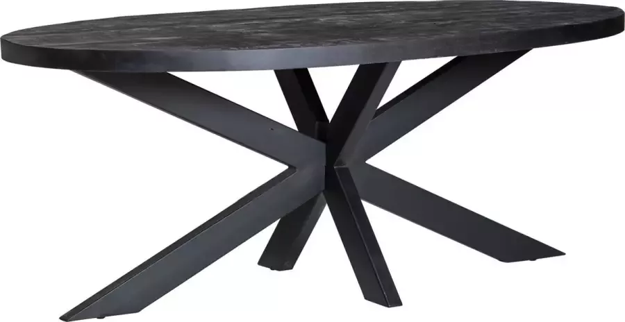 Furn4All Eettafel Ovaal 240 X100 Cm Mangohout Zwart Metalen Kruispoot Zwart 76 x 240 x 100 cm