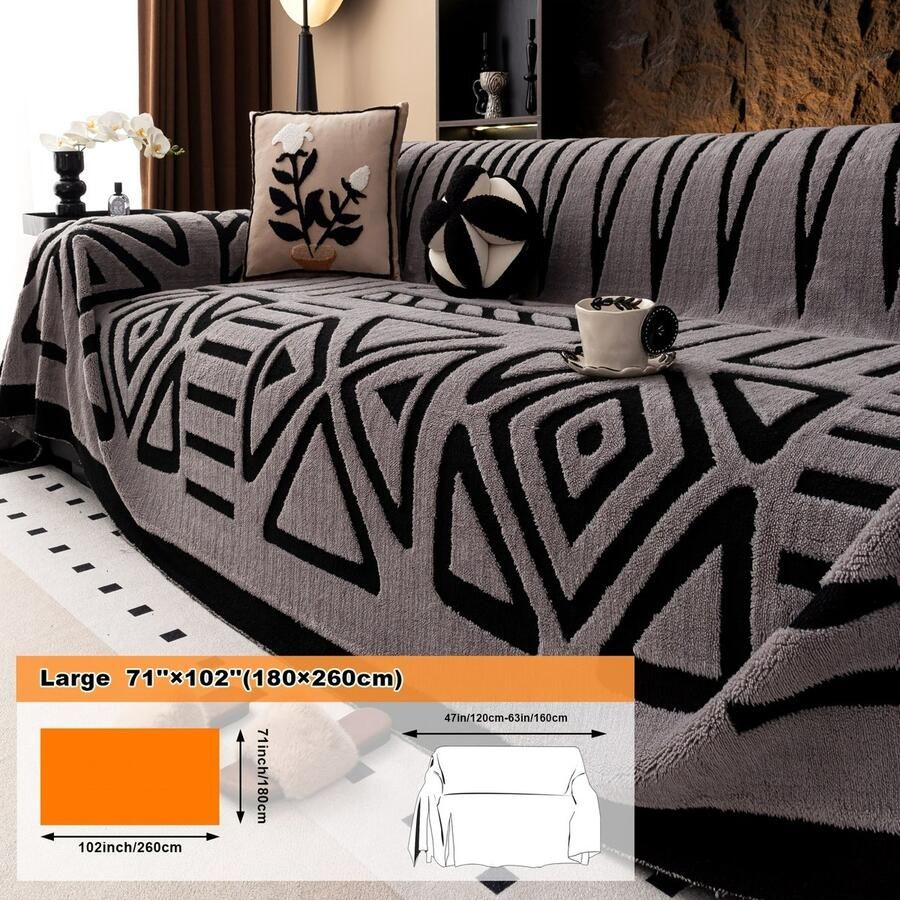 Furnestorica Bankhoes Geometrische Sofa Cover Meubelhoes voor Luxe Bankhoes Bank Beschermer 2 3 4-zits Lichtgrijs 180x260cm