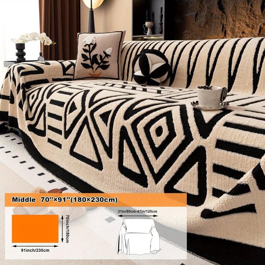 Furnestorica Bankhoes Geometrische Sofa Cover Meubelhoes voor Luxe Bankhoes Bank Beschermer 2 3 4-zits Wit 180x230cm