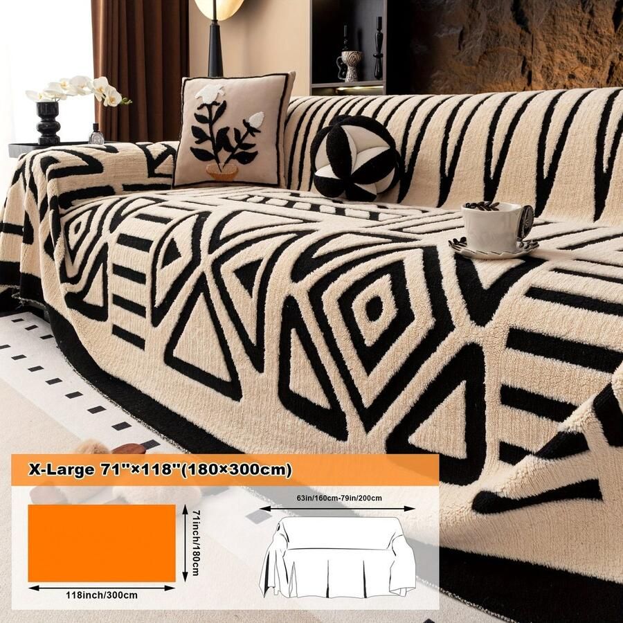 Furnestorica Bankhoes Geometrische Sofa Cover Meubelhoes voor Luxe Bankhoes Bank Beschermer 2 3 4-zits Wit 180x300cm