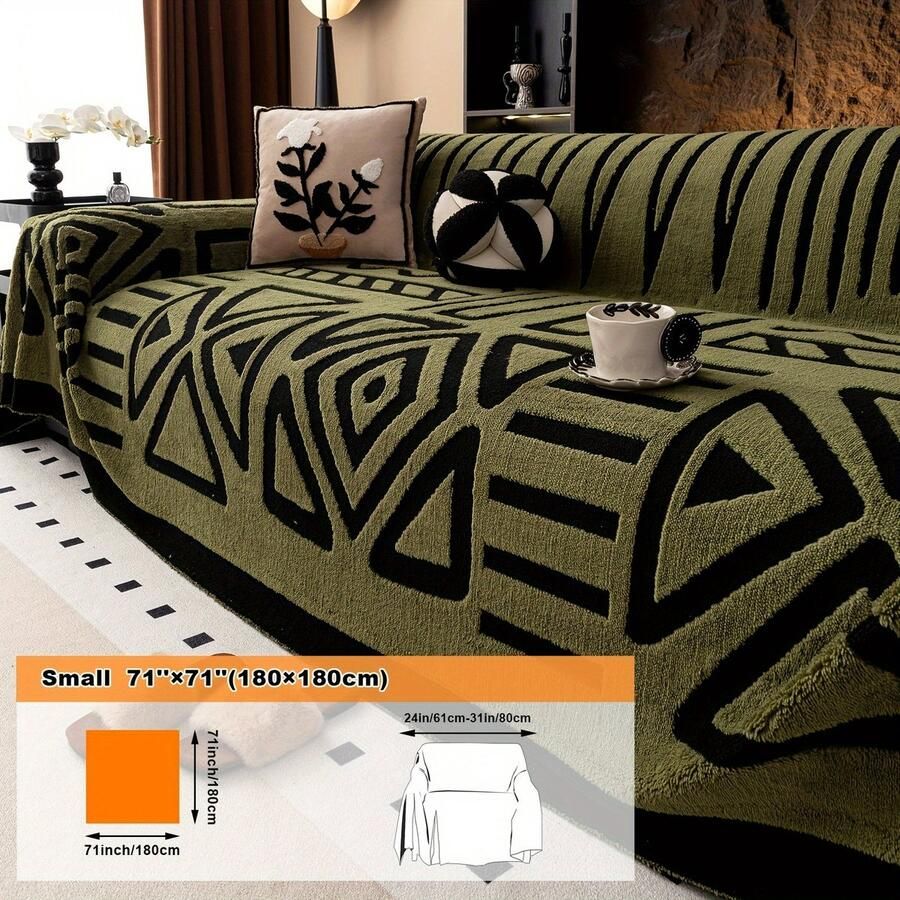 Furnestorica Bankhoes Geometrische Sofa Cover Meubelhoes voor Luxe Bankhoes Bank Beschermer 2 3 4-zits Groen 180x180cm