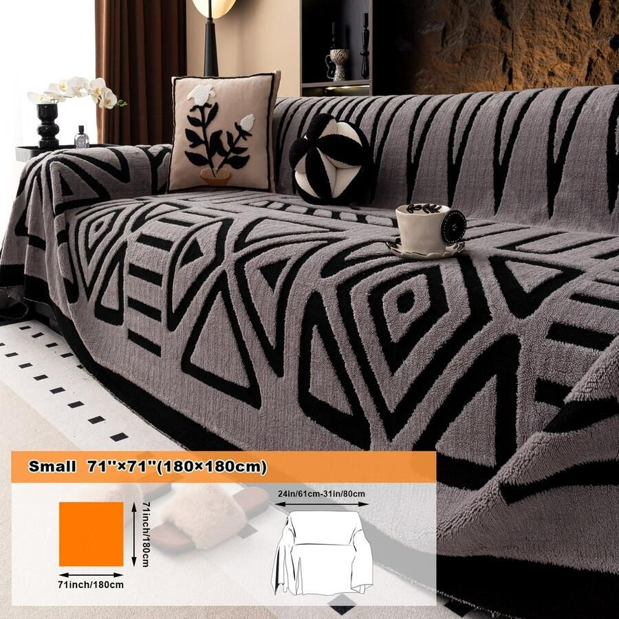 Furnestorica Bankhoes Geometrische Sofa Cover Meubelhoes voor Luxe Bankhoes Bank Beschermer 2 3 4-zits Lichtgrijs 180x180cm