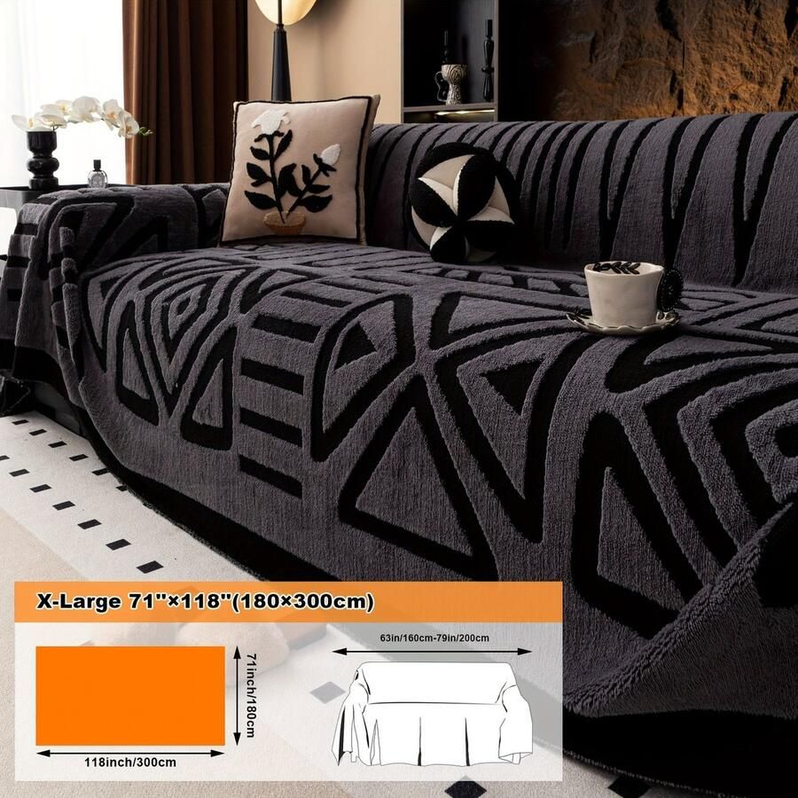 Furnestorica Bankhoes Geometrische Sofa Cover Meubelhoes voor Luxe Bankhoes Bank Beschermer 2 3 4-zits Donkergrijs 180x300cm