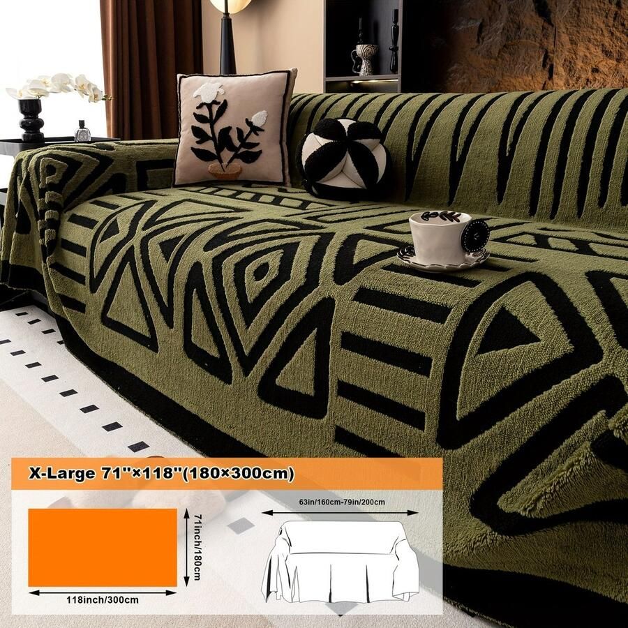 Furnestorica Bankhoes Geometrische Sofa Cover Meubelhoes voor Luxe Bankhoes Bank Beschermer 2 3 4-zits Groen 180x300cm