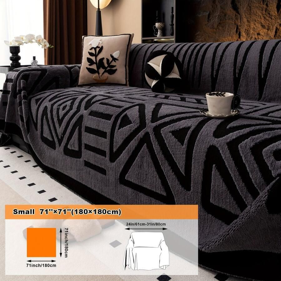 Furnestorica Bankhoes Geometrische Sofa Cover Meubelhoes voor Luxe Bankhoes Bank Beschermer 2 3 4-zits Donkergrijs 180x180cm