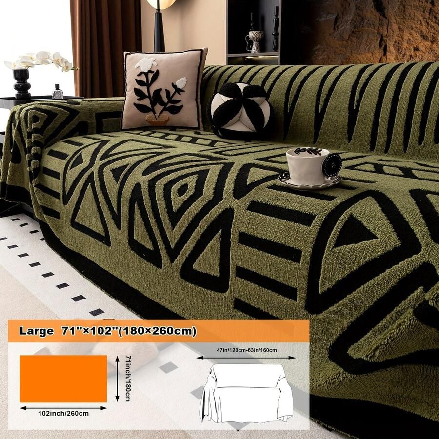Furnestorica Bankhoes Geometrische Sofa Cover Meubelhoes voor Luxe Bankhoes Bank Beschermer 2 3 4-zits Groen 180x260cm