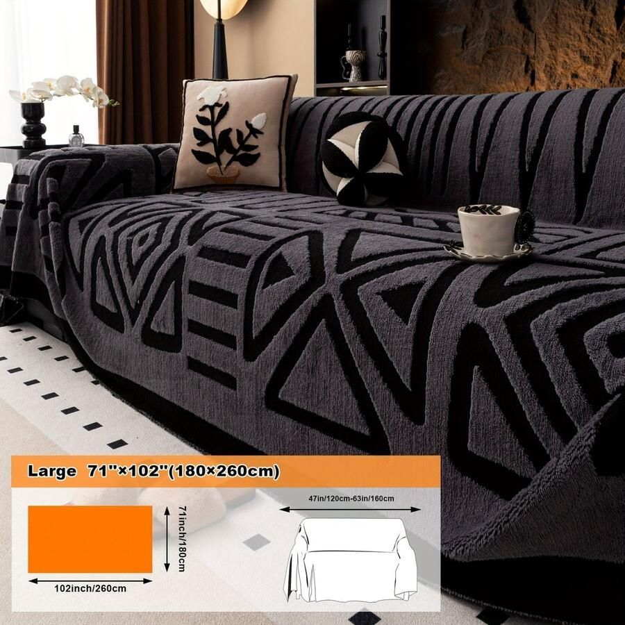 Furnestorica Bankhoes Geometrische Sofa Cover Meubelhoes voor Luxe Bankhoes Bank Beschermer 2 3 4-zits Donkergrijs 180x260cm