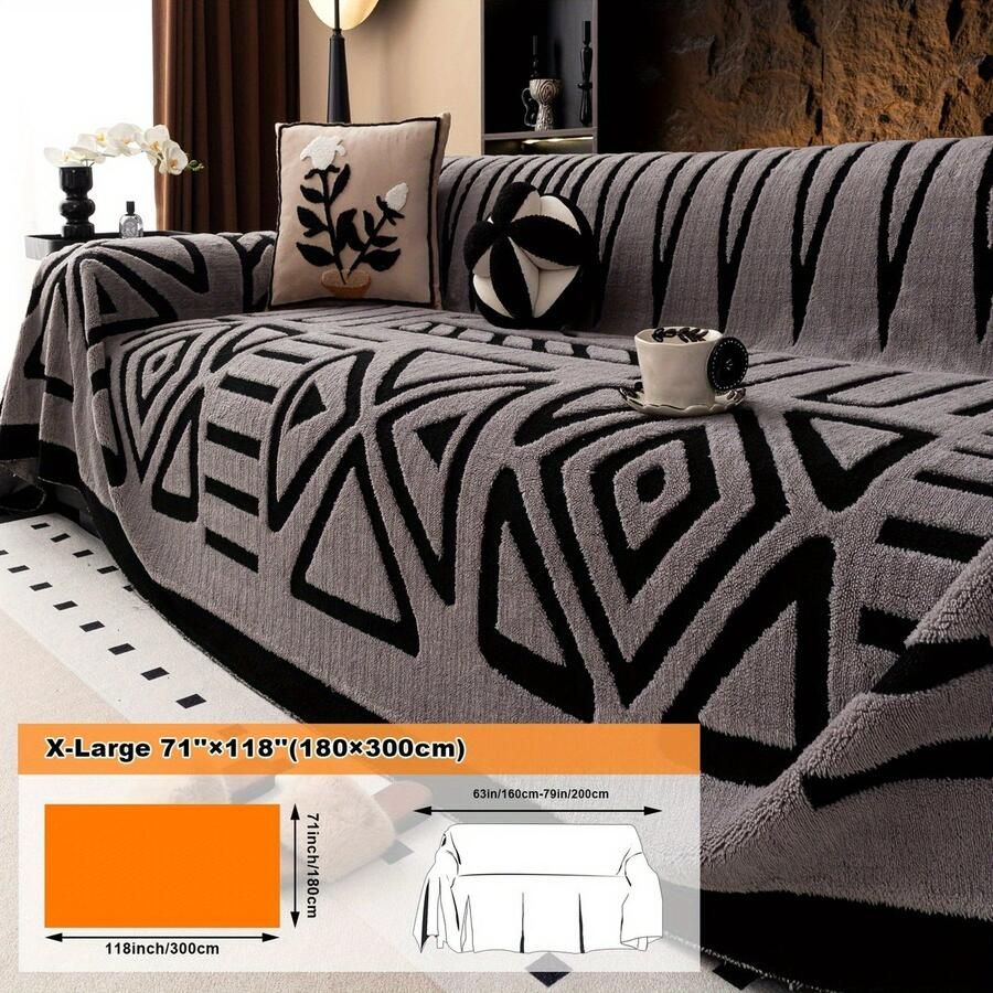 Furnestorica Bankhoes Geometrische Sofa Cover Meubelhoes voor Luxe Bankhoes Bank Beschermer 2 3 4-zits Lichtgrijs 180x300cm