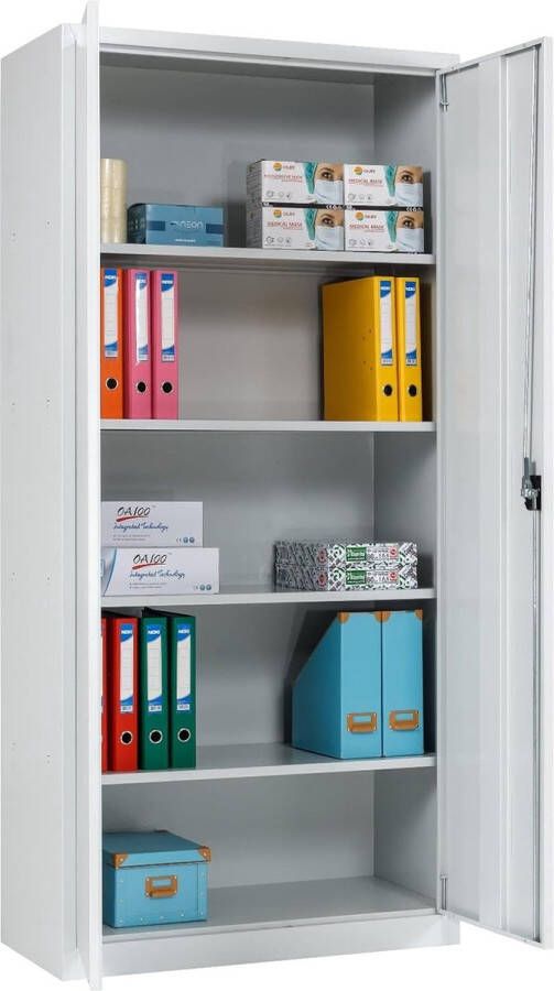Furni24 Furni 24 Archiefkast compleet gemonteerd 195 x 92 5 x 42 cm stalen deurkast afsluitbare locker archiefkast met 5 compartimenten universele kast grijs - Foto 2