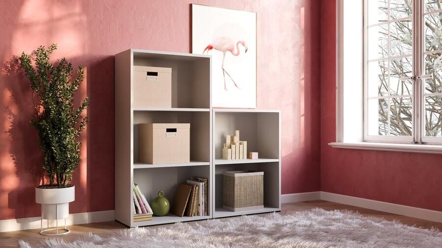 Furni24 Bücherregal mit 3 Fächern weiß 30x24x80 cm