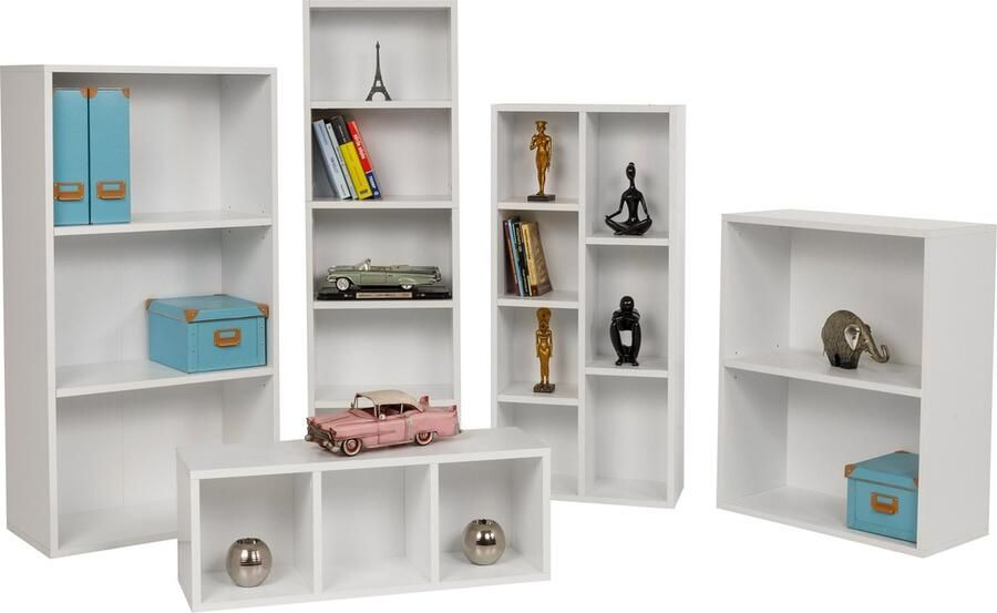 Furni24 Breites Bücherregal mit 3 Fächern weiß 60x31x115 cm