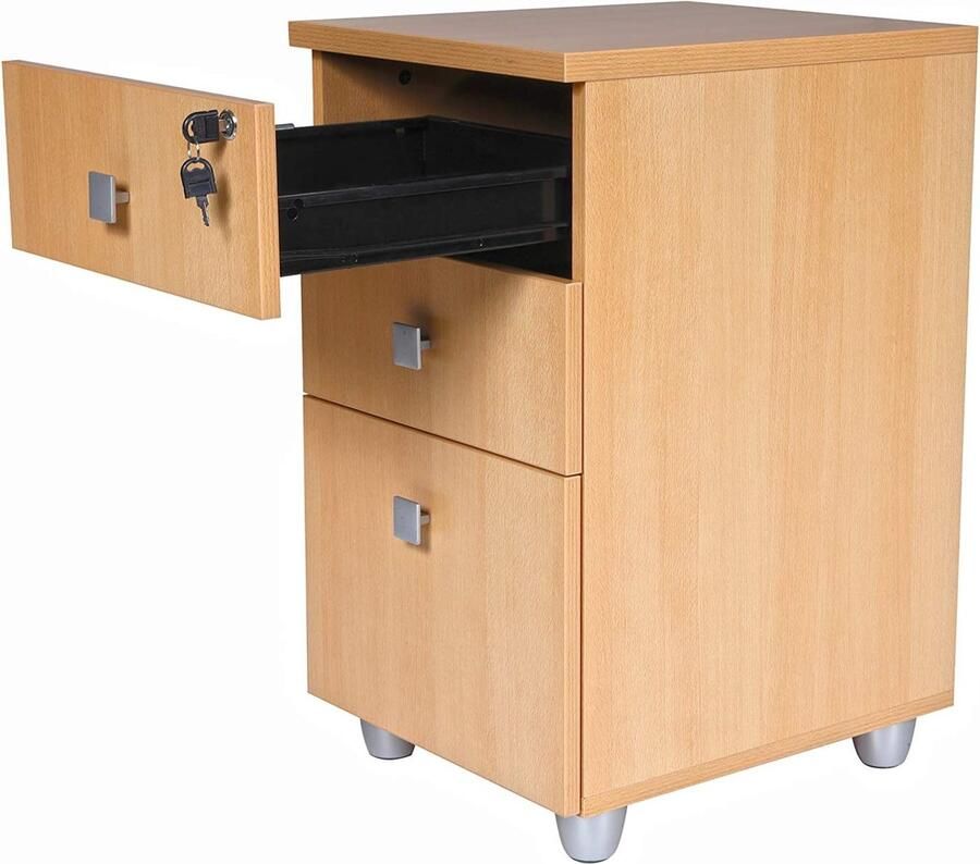 Furni24 bureau Gela directiebureau hoektafel PC-tafel moderne kantoortafel computertafel met groot werkblad beukendecor hoek rechts incl. zijcontainer met laden