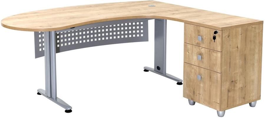 Furni24 hoekbureau Gela directiebureau hoektafel PC-tafel moderne kantoortafel computertafel met groot werkblad saffier eiken decor hoek rechts incl. zijbak met laden