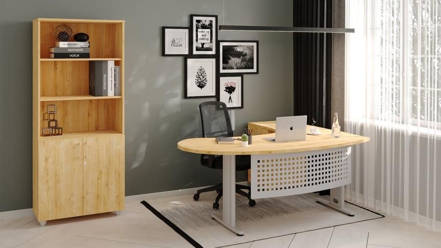 Furni24 bureau Gela directiebureau hoekbureau hoektafel PC tafel moderne kantoortafel computertafel met groot werkblad saffier eiken decor hoek links incl. zijblok met laden
