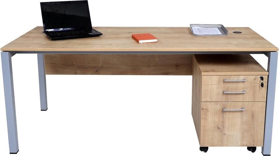 Furni24 Bureau Tetra homeoffice bureautafel 180 x 80 x 75 cm saffier eiken decor zilver RAL 9006 - Foto 2