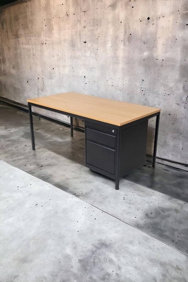 Furni24 Bureau computertafel werktafel tafel incl. onderbak met 2 laden 180 cm x 80 cm x 75 cm zwart RAL 9005 beuken decor