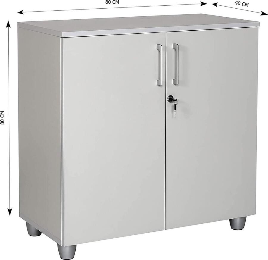 Furni24 Bureauset 2 GELA grijs decor haaks bestaande uit: freeform bureau inclusief zijbak met 3 laden archiefkast grijs decor met 2 deuren en 1 plank