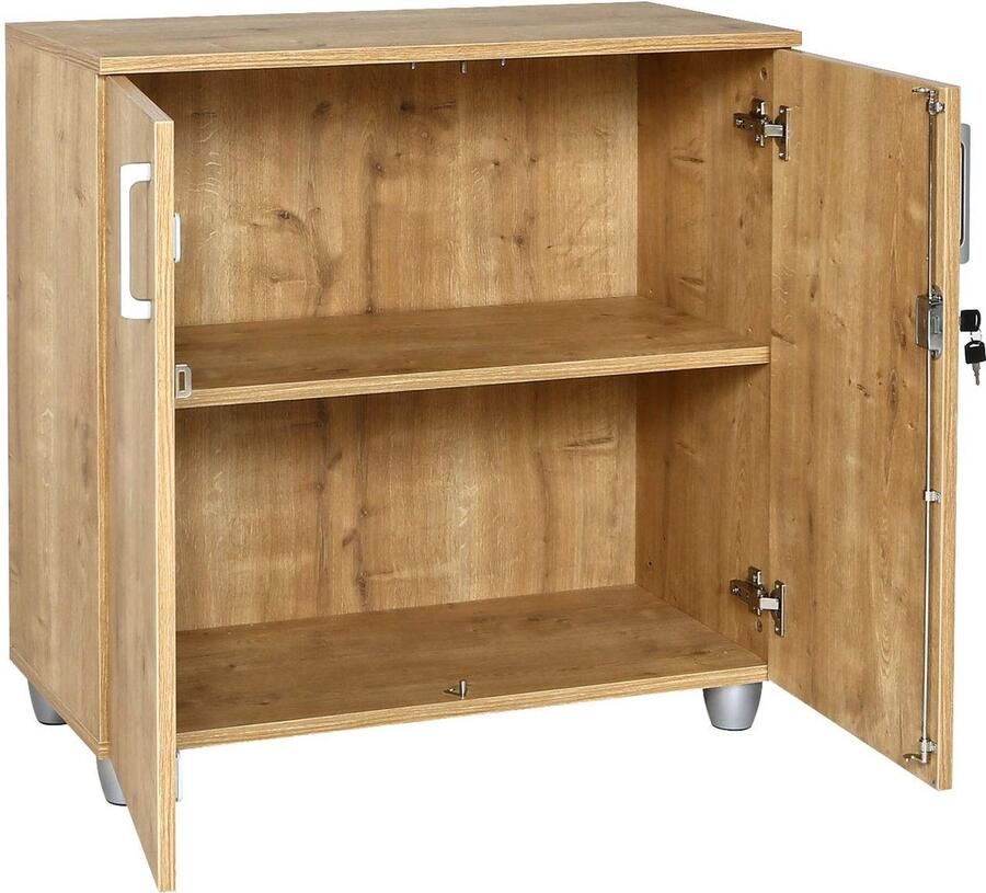 Furni24 Bureauset 2 GELA eiken decor bureau met hoek bestaande uit: freeform bureau incl. zijbak met 3 laden archiefkast eiken decor met 2 deuren en 1 plank