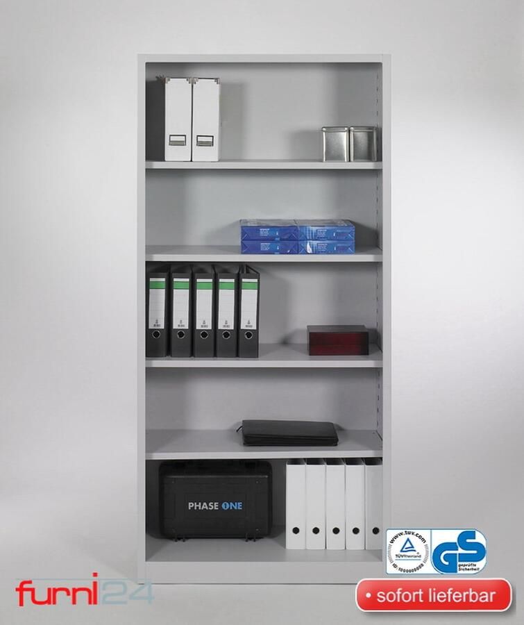 Furni24 Dossierplank volledig gemonteerd stalen plankenkast open kantoorkast ruimte voor ca. 55 mappen grijs RAL 7035