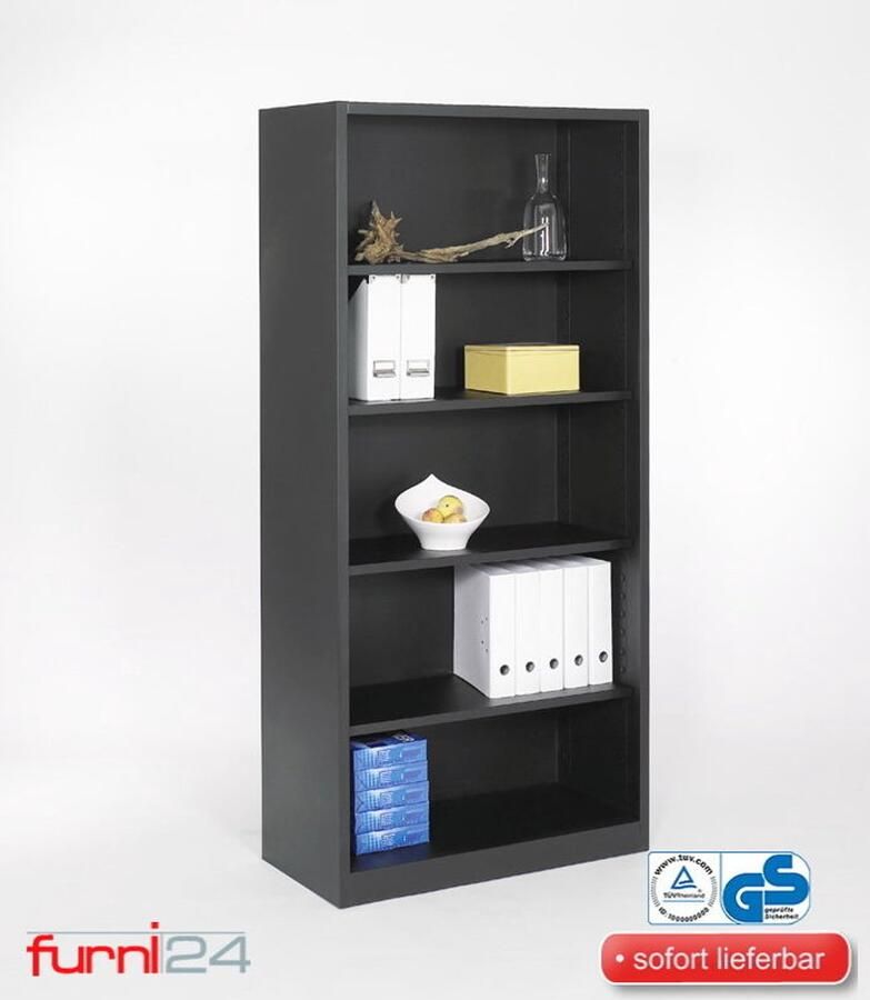 Furni24 Dossierplank volledig gemonteerd stalen plankenkast open kantoorkast ruimte voor ca. 55 mappen zwart RAL 9005