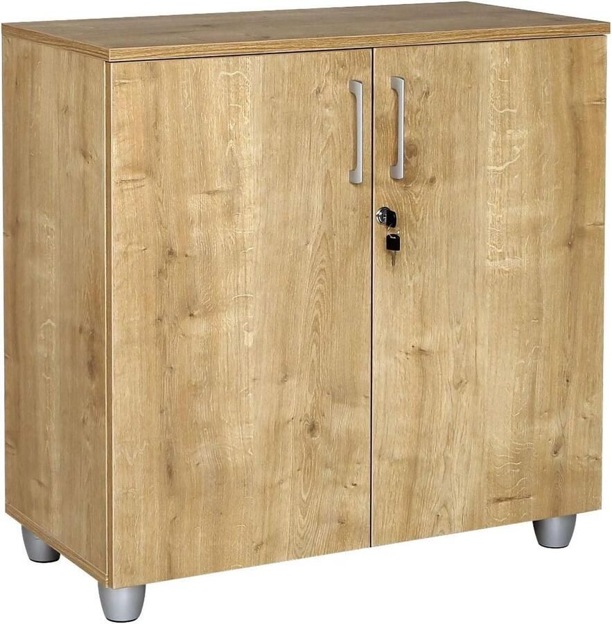 Furni24 Winkelschreibtisch Dona Saphir Eiche Dekor 180 cm x 120 cm x 74 cm inkl. Beistellcontainer links gewinkelt