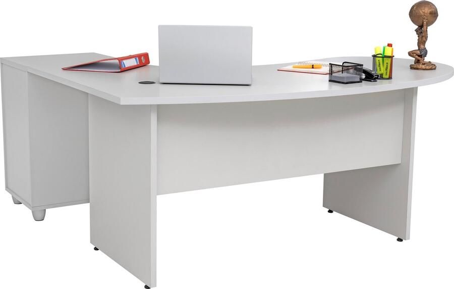 Furni24 Winkelschreibtisch Gela Holzfuss grau Dekor 180 cm x 120 cm x 74 cm inkl. Beistellcontainer rechts gewinkelt