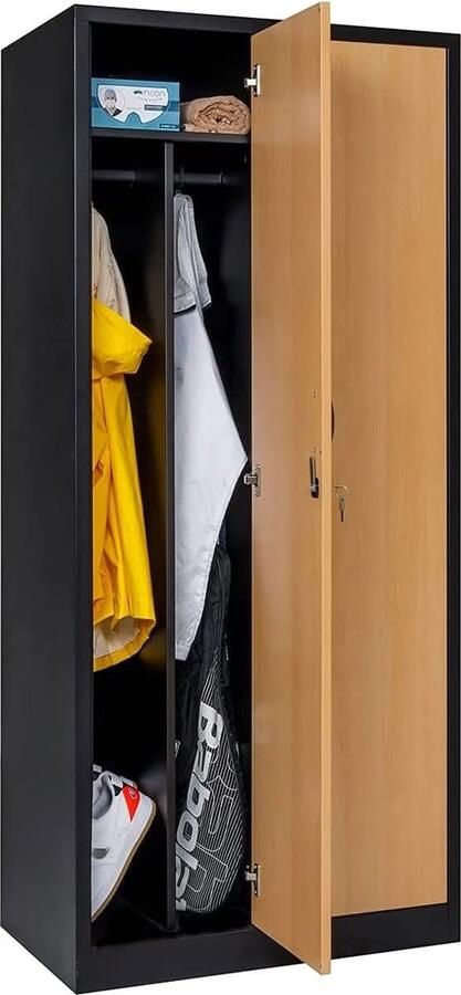 Furni24 Garderobekast locker commodekast garderobekast vakbreedte 40 cm 2 deuren zwart beuken decor