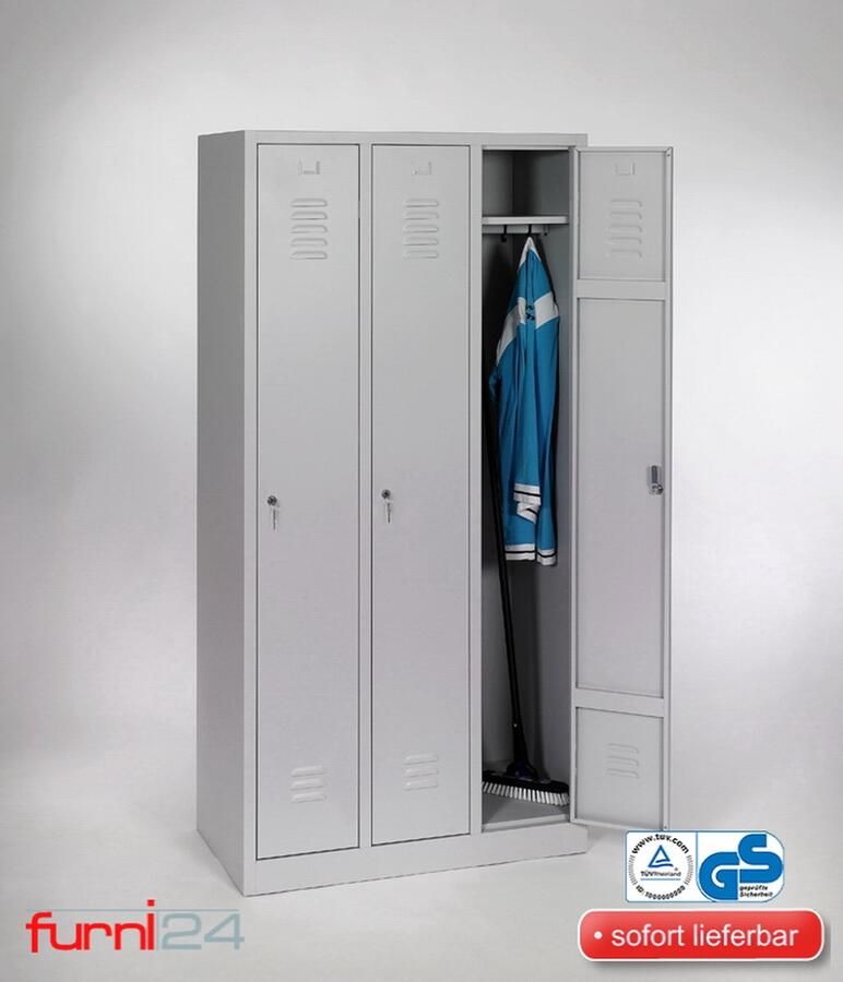 Furni24 Garderobekast locker commodekast garderobekast vakbreedte 30 cm 3 deuren