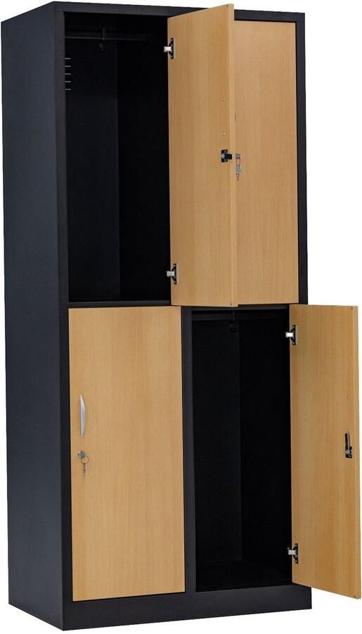 Furni24 Garderobekast locker commodekast garderobekast breedte 40 cm 4 deuren zwart beuken decor - Foto 2