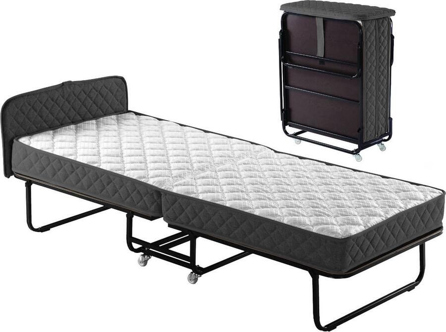 Furni24 Comfort logeerbed Vesalia vouwbed inclusief Matras opklapbed 90x200 cm zwart donkergrijs - Foto 2