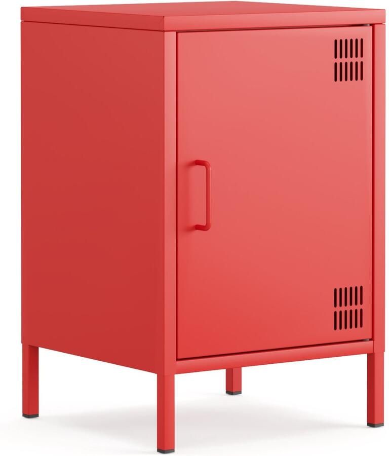 Furni24 Metalen Meubel Ladekast Nachtkastje 41 5 x 40 x 64 5 cm Rood