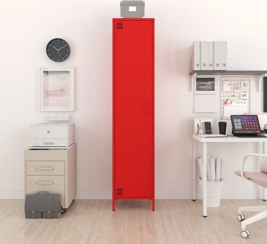 Furni24 Metalen Meubelen Garderobekast 1 Deur 41 5 x 40 x 189 5 cm rood