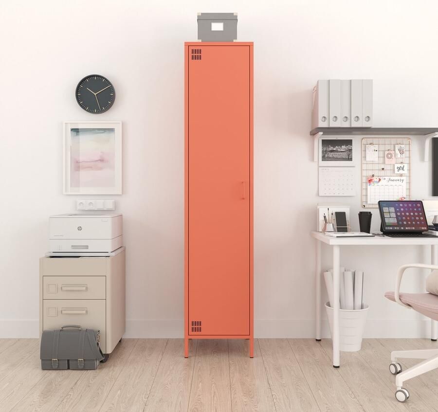 Furni24 Metalen Meubelen Garderobekast 1 Deur 41 5 x 40 x 189 5 cm zalmkleurig