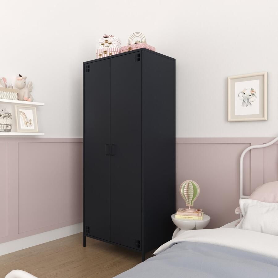 Furni24 Metalen Meubelen Garderobekast met 2 Deuren 80 5 x 50 x 189 5 cm Antraciet