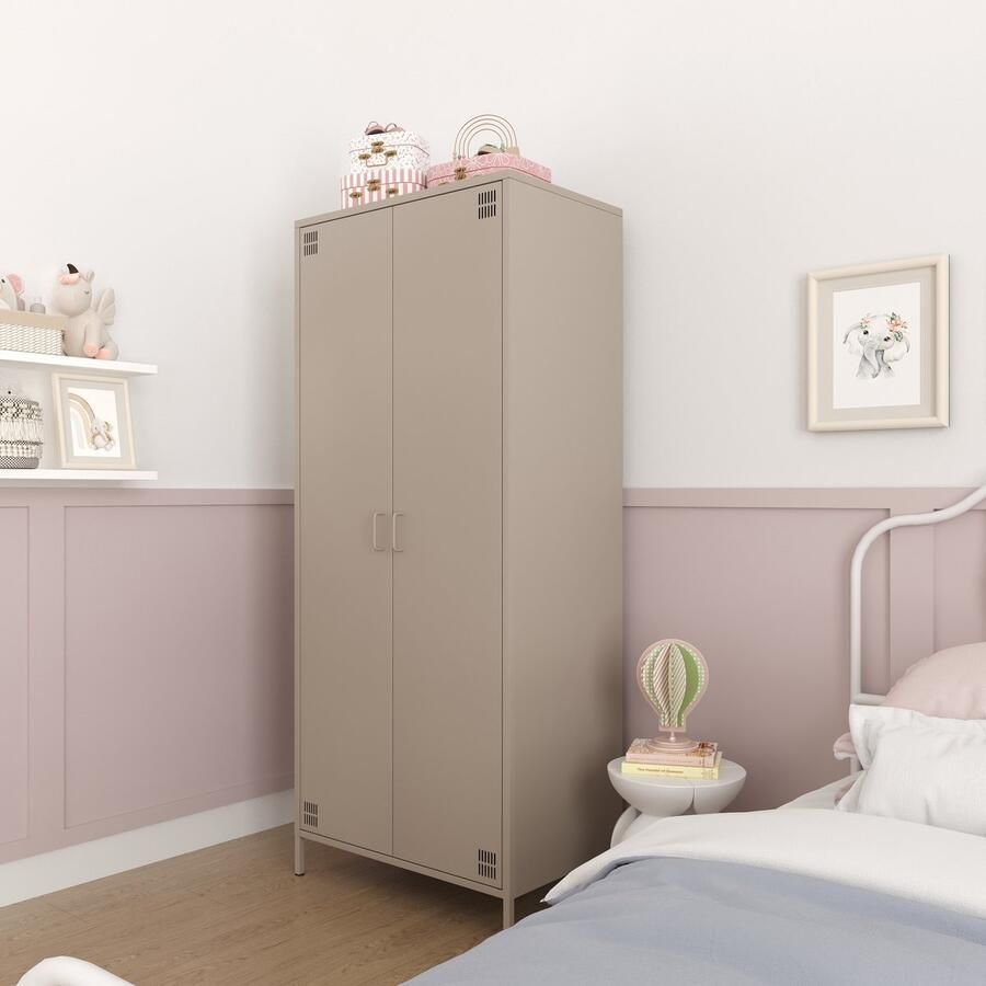Furni24 Metalen Meubelen Garderobekast met 2 Deuren 80 5 x 50 x 189 5 cm beige