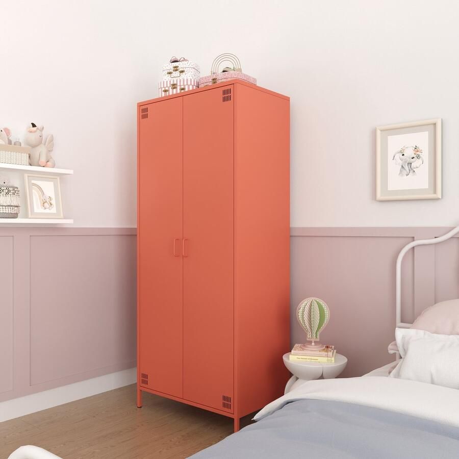 Furni24 Metalen Meubelen Garderobekast met 2 Deuren 80 5 x 50 x 189 5 cm zalmkleurig