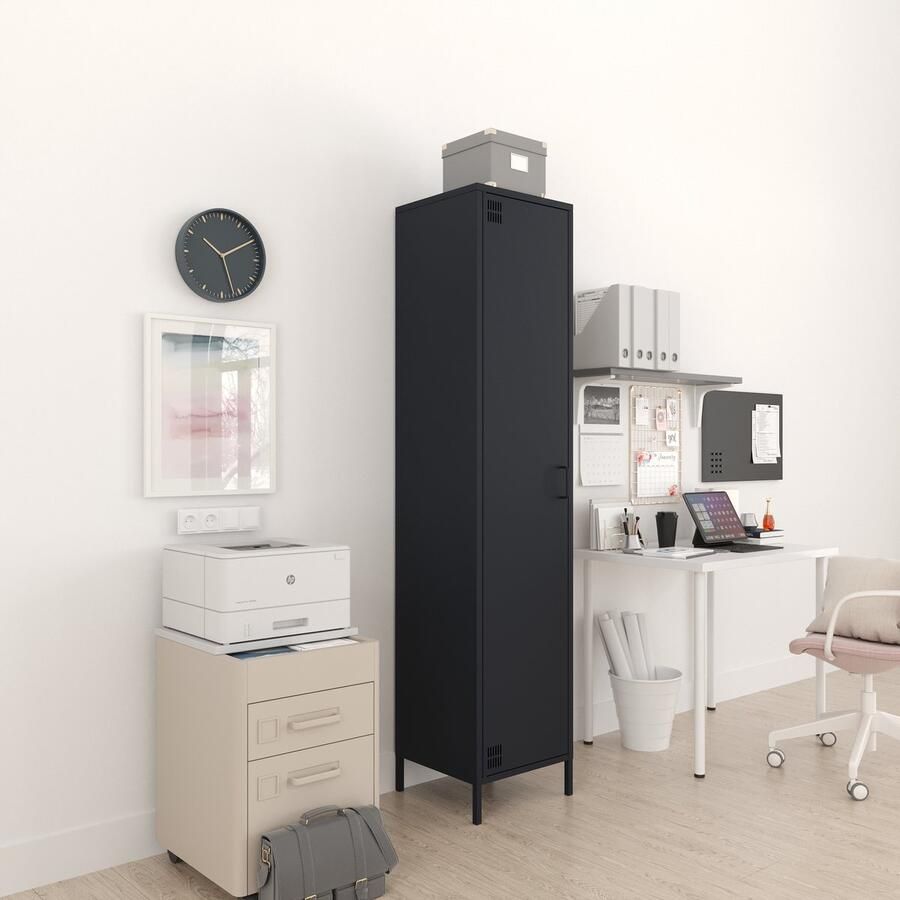 Furni24 Metalen Meubelen Kledingkast 1 Deur 41 5 x 40 x 189 5 cm Antraciet